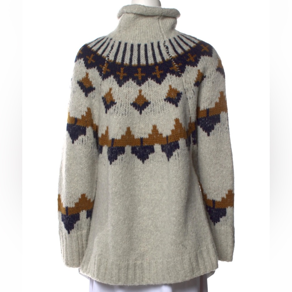 A.L.C. Cream Cowl Neck Fair Isle Knit Sweater with Brown and Navy Pattern - Picture 3 of 4